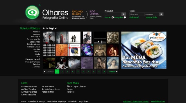 Galerias do site Olhares Fotografia Online: é possível visualizar fotos em diversas categorias